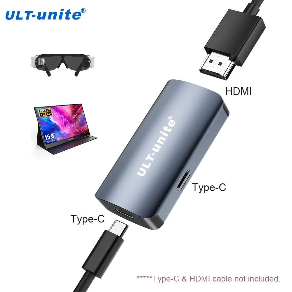 Convertidor HDMI a tipo C Adaptador HDMI a USB C 4K60HZ Compatible con RayNeo, XREAL Air, Rokid Air, Base de interruptor, Base de cubierta de vapor