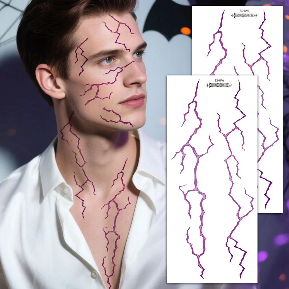 2 große gefälschte Tattoo-Aufkleber – detailliertes schwarzes und rotes Blitzader-Design für Halloween-Partys, Gesichts- und Körperkunstbedarf