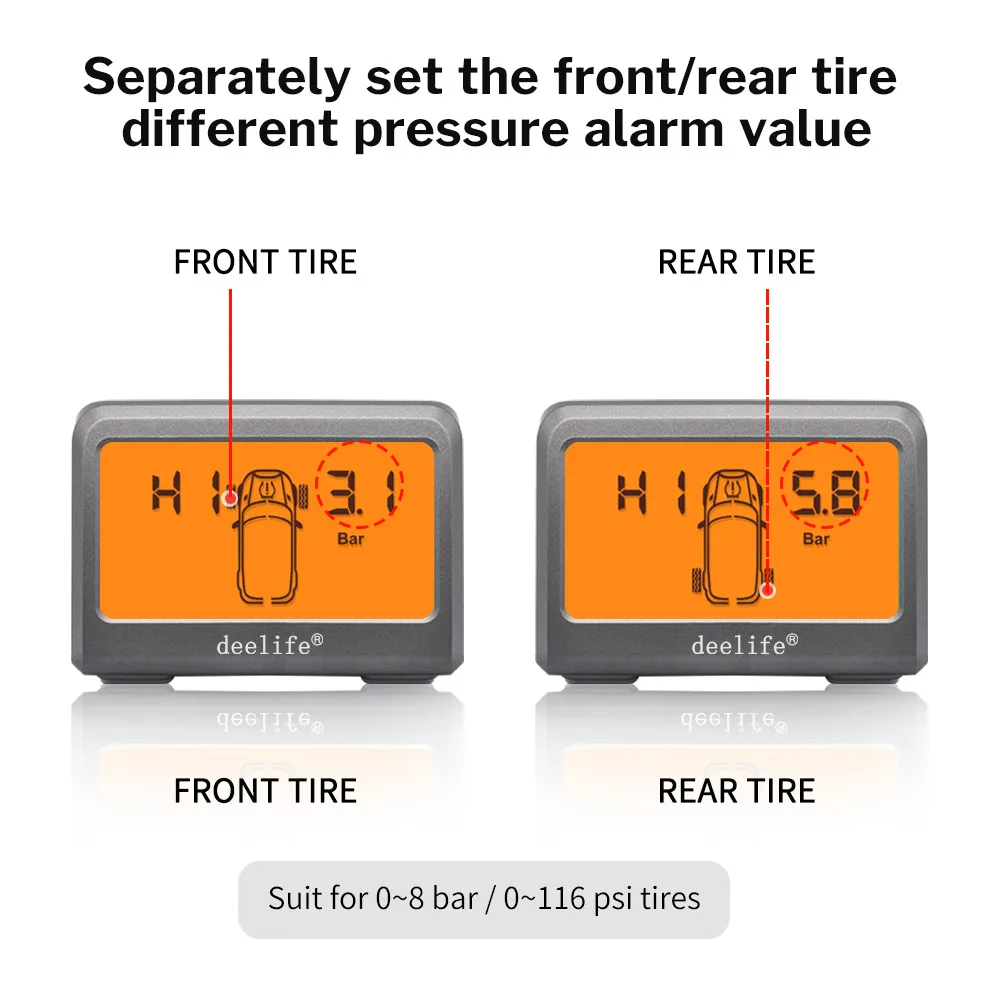Deelife-sistema de supervisión de presión de neumáticos de coche, TPMS Solar, con batería de neumático de 4 ruedas, sensores externos internos reemplazables, TMPS