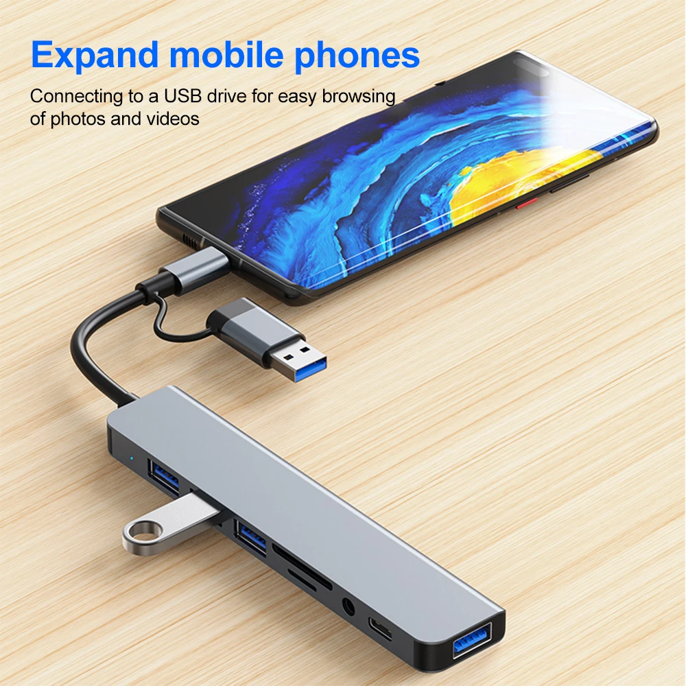 USB-Cハブ USB 3.0ハブ Cポート - 7ポートUSBハブ USBスプリッター（USB 3.0、4つのUSB 2.0ポート、2つのUSB-Cポート搭載）USB分配器
