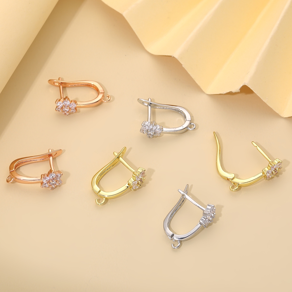 Juya DIY 18K Gold Silver Plated Earwire Fixtures Basic Fastener Stitches Anti-Allergy Earring Hooks Clasps Accessories Supplies