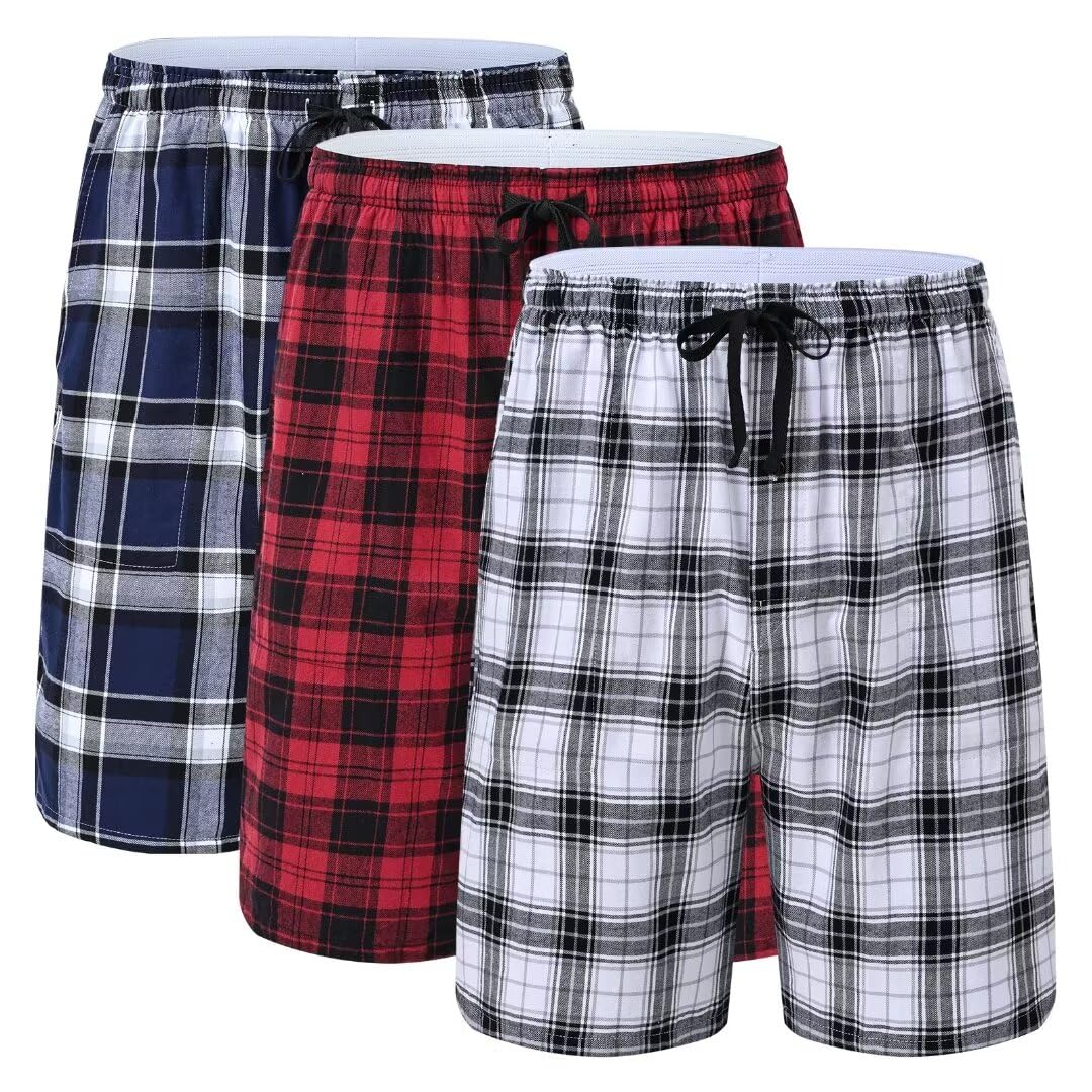 Ropa interior 100% de algodón para hombre, Boxers, pantalones cortos, pijama a cuadros, pantalones para dormir, pantalones cortos de cintura elástica, ropa de casa, 3 uds.