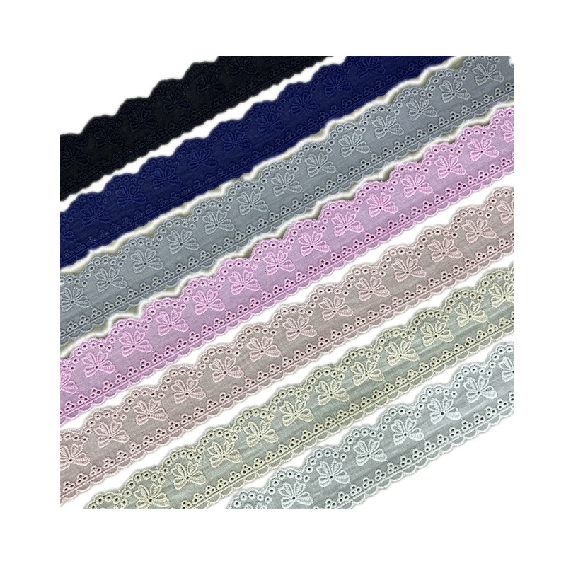 3 Yards von 4 cm Breite, hohl, bestickt, bunte Schleife, Baumwoll-Spitzenstoff, DIY-Rock, Ausschnitt, Bettwäsche, Kleidung, dekoratives Nähen, Ac