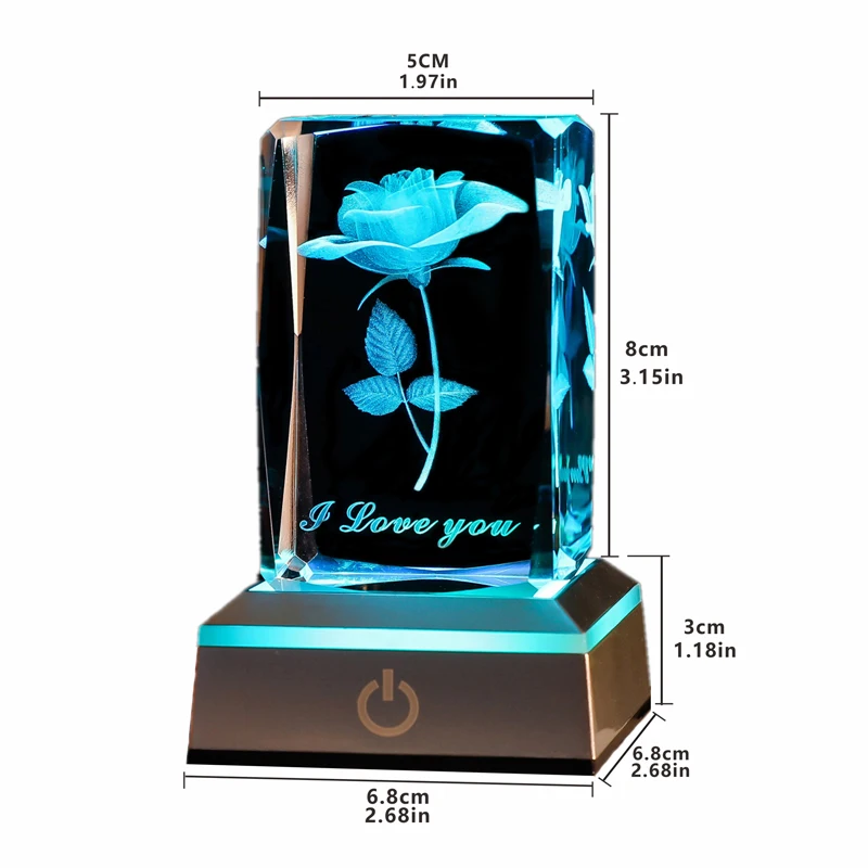 3D 로즈 크리스탈 LED 다채로운 야간 조명, 생일, 크리스마스, 여자친구, 아내, 어머니를 위한 발렌타인 데이 기념일 선물