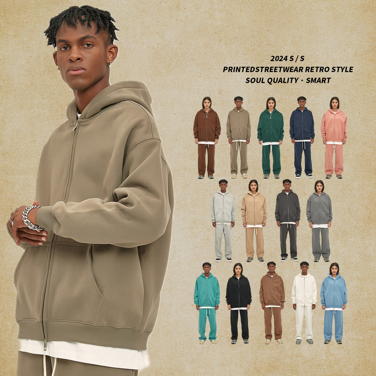 Sudadera con capucha cárdigan de forro polar con doble cremallera