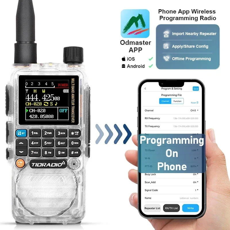 TIDRADIO TD H3 Professional Walkie Talkie Phone Dual PTT Air Band Long Range Radio APP USB Type-C Cable Programming &Charge  Set