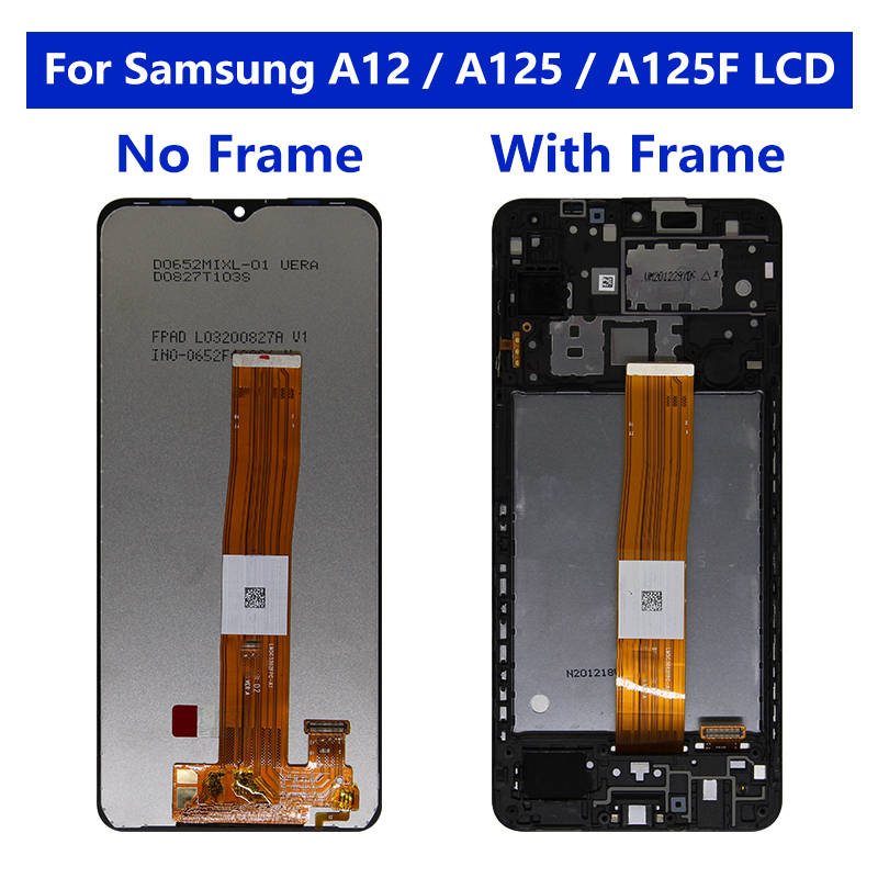 삼성 A12 LCD 용 선택 6.5 "IPS 삼성 A125 LCD SM-A125F SM-A125U 디스플레이 용 프레임 SM-A125M 터치 스크린 디지타이저 LCD