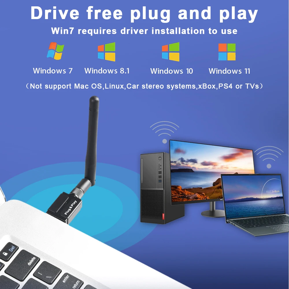 USB Bluetooth 5.3 Adapter for PC Speaker Mouse Music Audio Receiver Transmitter Bluetooth Dongle for Win 10 11 Rotatable Antenna