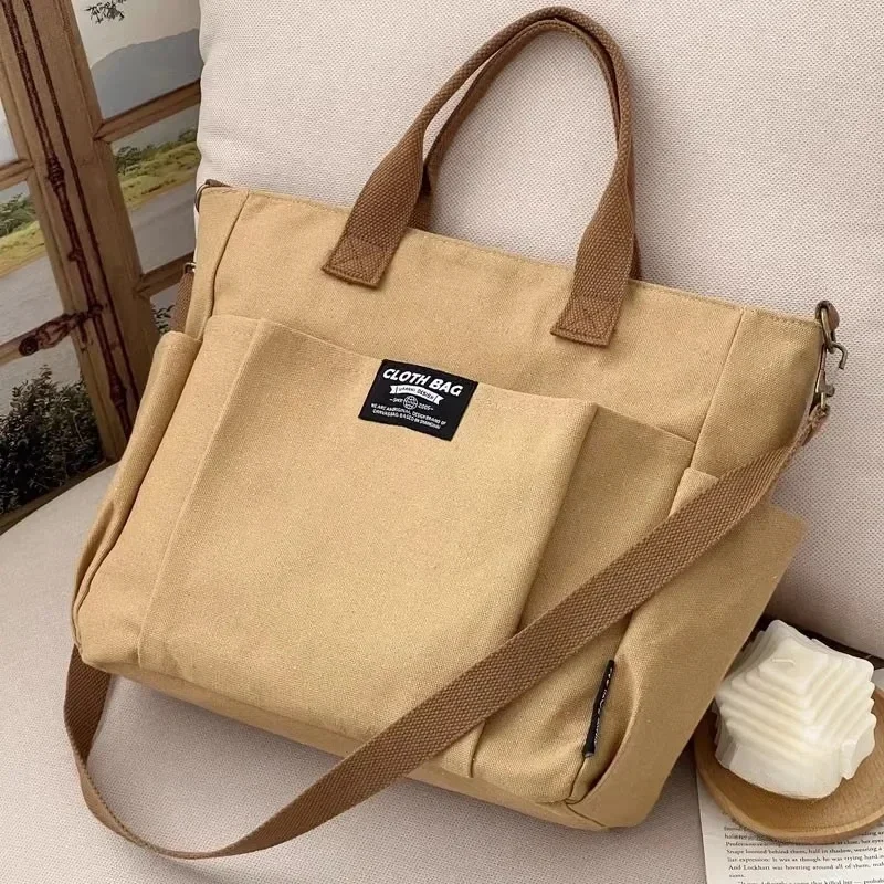 Borsa tote portatile a tracolla diagonale a spalla singola in tela orizzontale per pendolarismo di grande capacità per studentesse urbane minimaliste