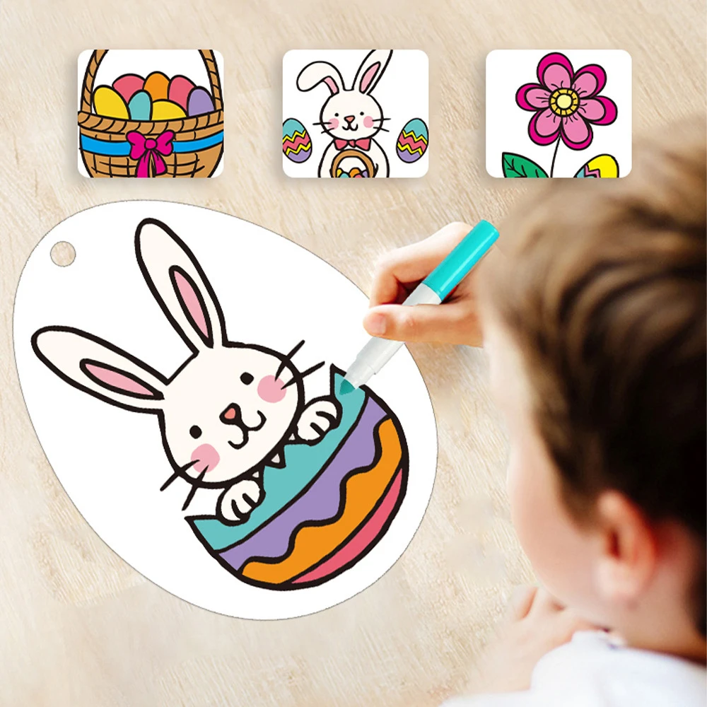 24ชิ้นงานฝีมือสำหรับเด็กขูดไข่อีสเตอร์ของเล่นศิลปะ DIY เครื่องประดับสีวิเศษน่ารักตกแต่งปากกาวาดรูปไข่อีสเตอร์งานเลี้ยงเด็ก