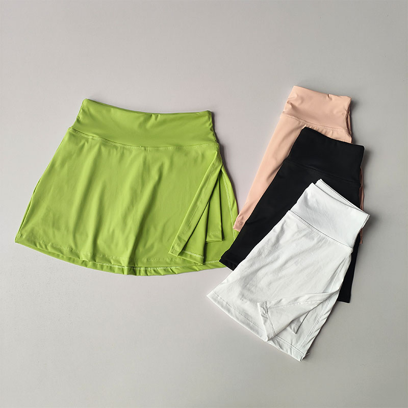 Vacaciones de verano dos antideslumbrantes Yoga media falda de cintura alta falda de tenis dividida secado rápido Fitness Vestido corto ropa pantalones cortos