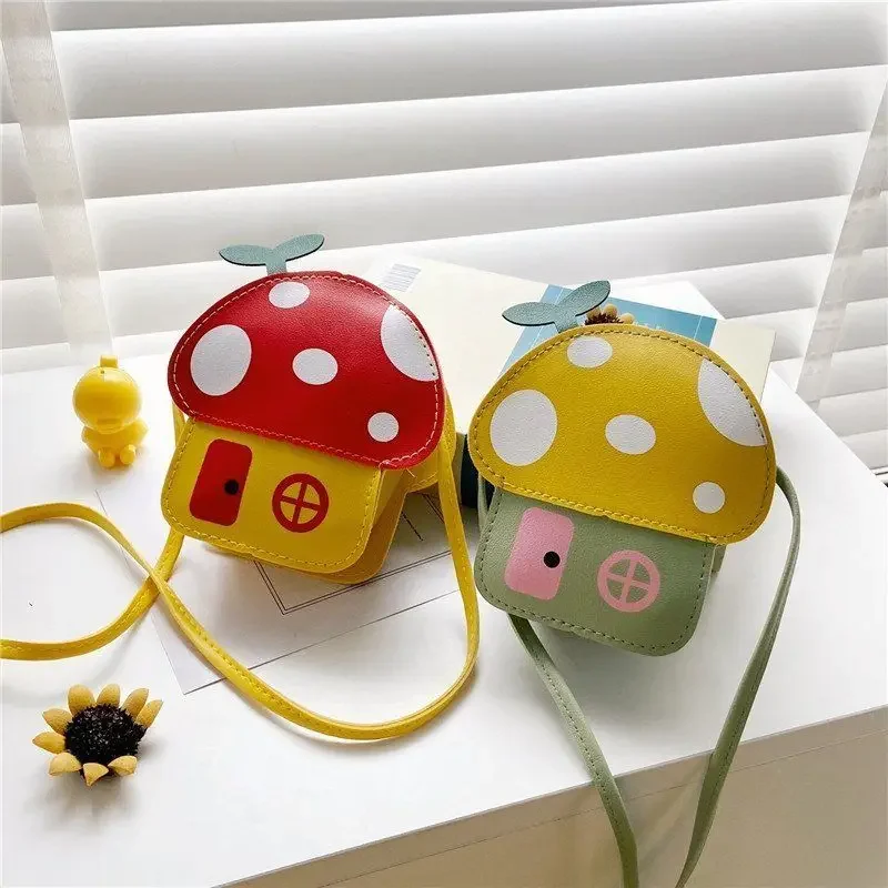 Saco de mensageiro vermelho de couro PU infantil, mini bolsa de moedas, bolsas de ombro dos desenhos animados, acessórios princesa, lindas meninas