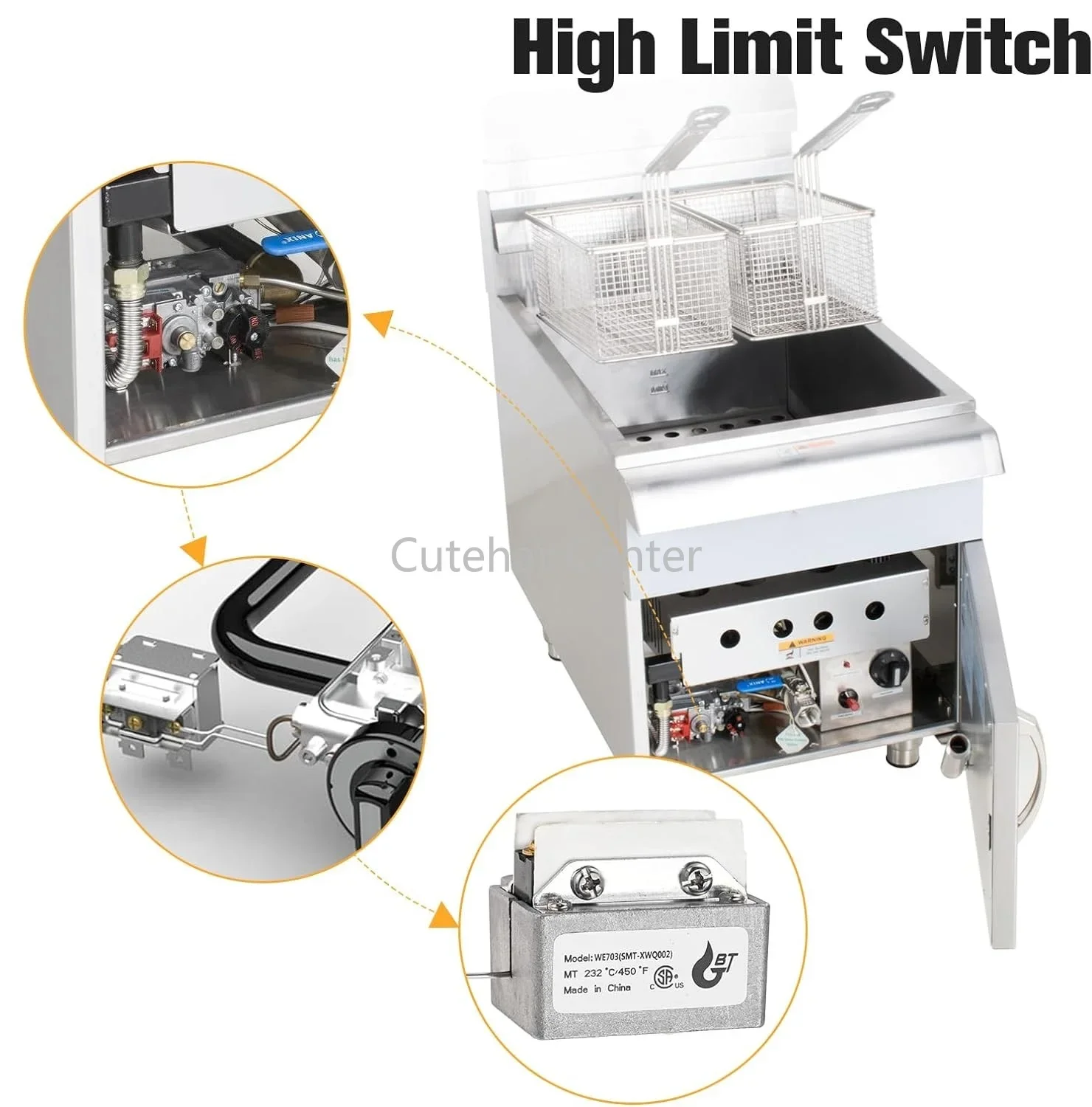 เปลี่ยน 3/8 "High Limit Switch Safety Thermostat สําหรับ 1177 หม้อทอดแก๊สตัด 232 ℃   /450 ℉   เหมาะกับ IF IF-BL IF-COUNTER SMT-XWQ002