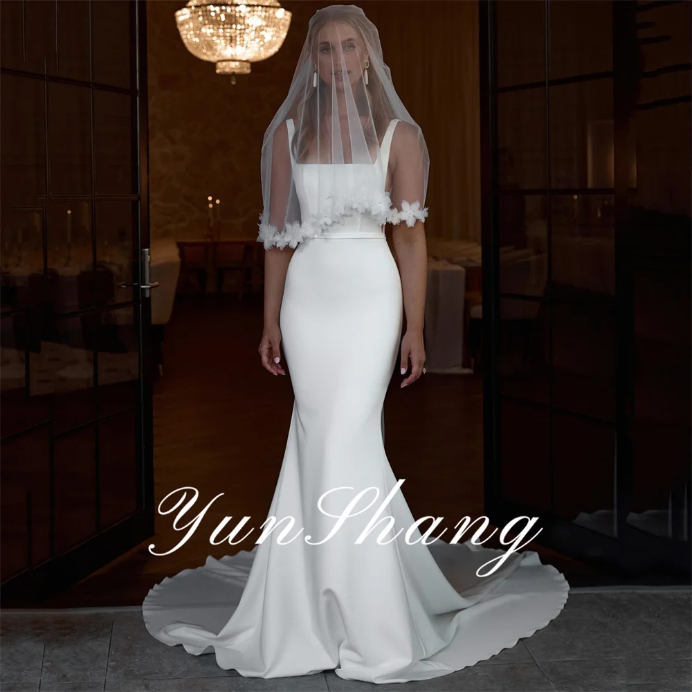 Yunshang Elegante Meerjungfrau Hochzeit Kleid Spaghetti-trägern Quadrat Kragen Open Back Brautkleid Zug Vestidos De Novia Angepasst