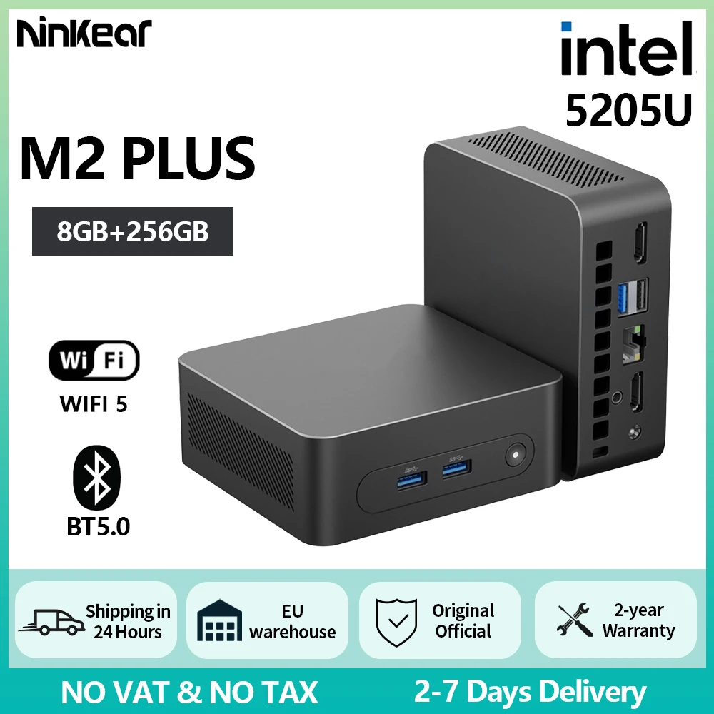 Ninkear M2 PLUS Mini PC Mini komputer Intel 5205U do 1,9 GHz 8 GB DDR4 256 GB SSD Windows 11 Komputer stacjonarny Mini komputer stacjonarny