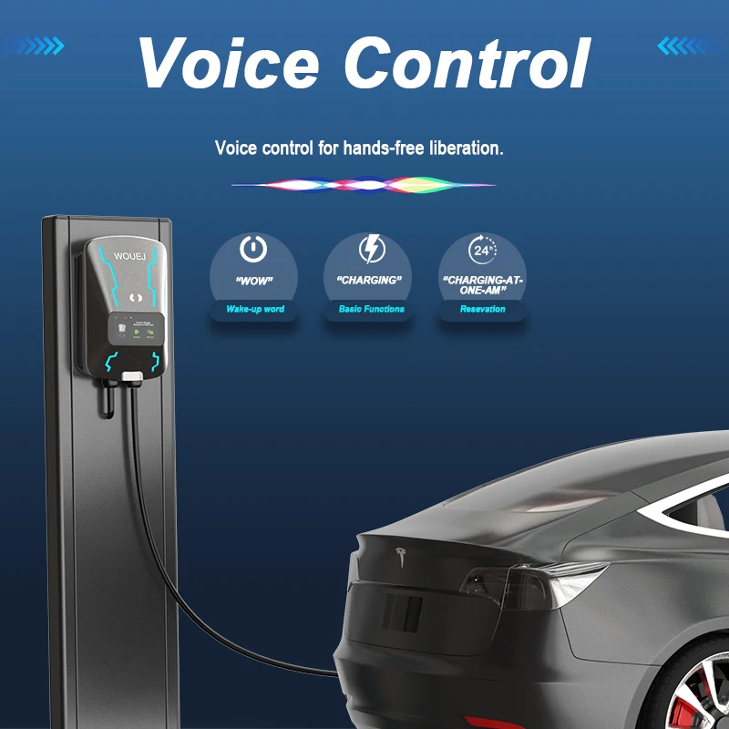 Estación de carga WOUEJ EV W3 tipo 2 7KW 6-32A cargador de vehículo eléctrico monofásico Wallbox aplicación Control de voz tarjeta RFID pantalla LCD