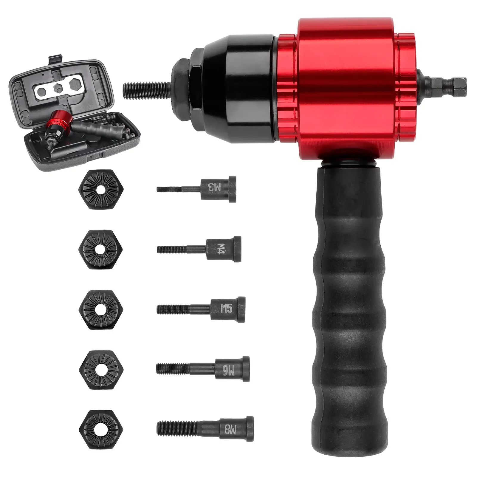 Electric Rivet Gun Removable Electric M3~M8 Rivet Nut Tool Adapter Insert Nut Pull Riveting Tool for Electric Drill/Hand Wrench