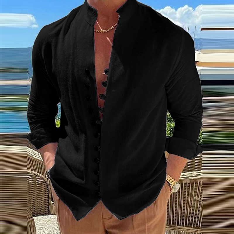 Neue männer Vintage Casual Shirts Baumwolle Leinen Langarm Straße Tragen Revers Taste Einfarbig Hemd Für Männer Urlaub Bluse top