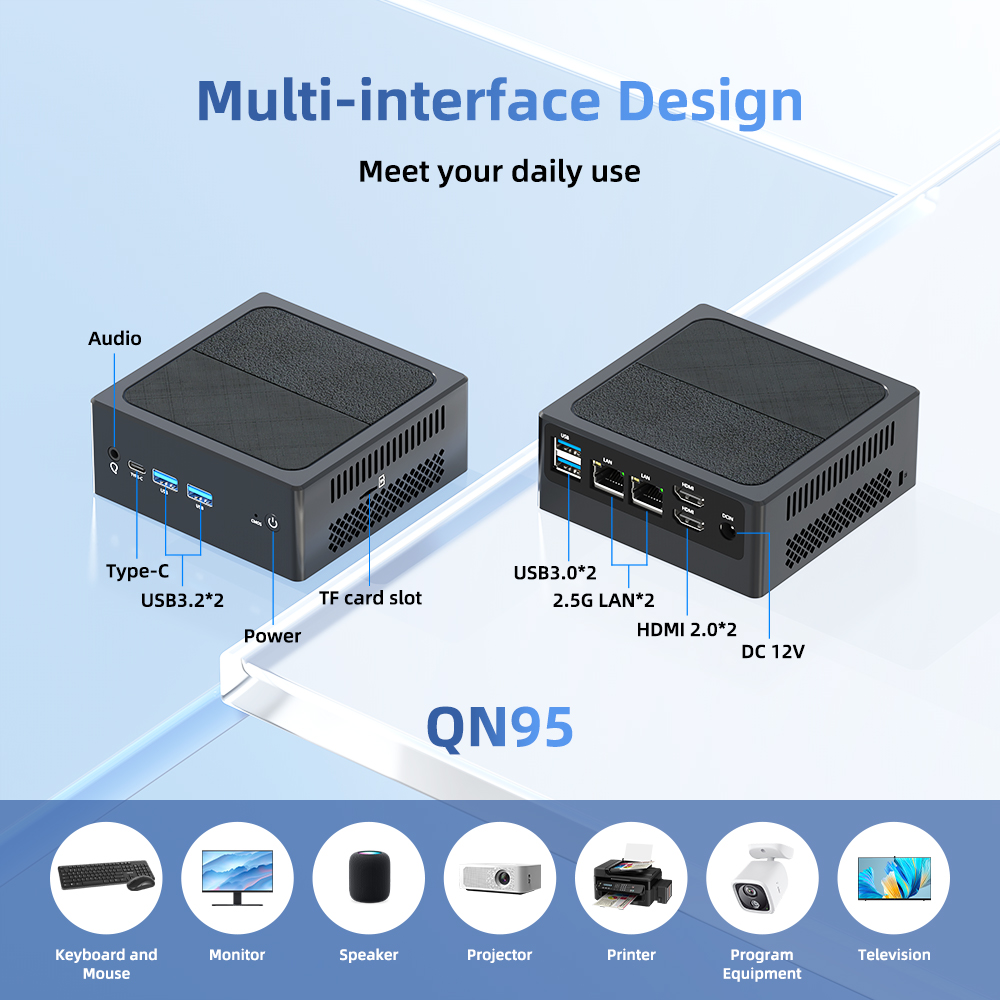 TexHoo Mini PC Intel Celeron N95 Computer da gioco desktopWIFI5 BT4.0 vince 11 DDR4 PCIe3.0 Nvme SSD Display triplo Doppio LAN 1.0G