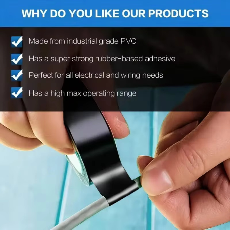 Cinta eléctrica de caucho negro resistente a altas temperaturas de 50 m, adhesivo aislante duradero y suave, utilizado para uso industrial, doméstico