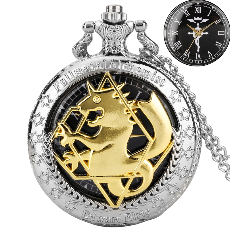 Reloj de bolsillo Fullmetal Alchemist en tono dorado y plateado hueco, Cosplay Hollow Edward Elric, diseño de Anime, colgante, collar, relojes de cadena