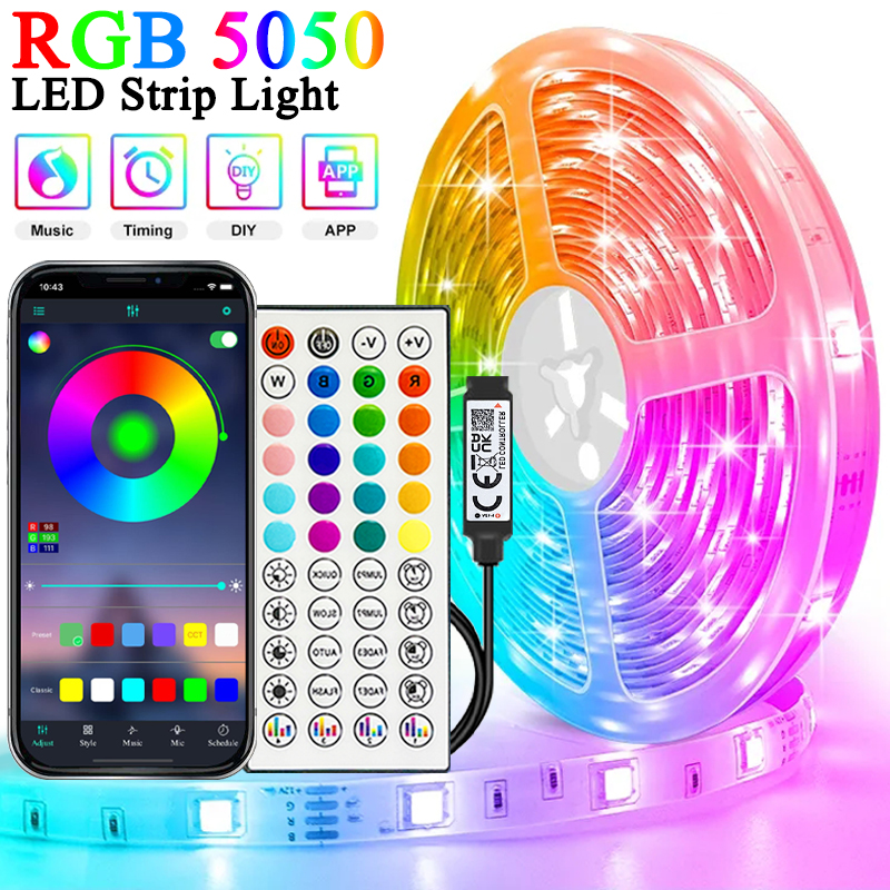 40M/131Ft Led Strip Lights APP 44Keys Music Sync Remote Control USB 5V RGB Flexible Tape for Room Decoration TV Backlight Diode