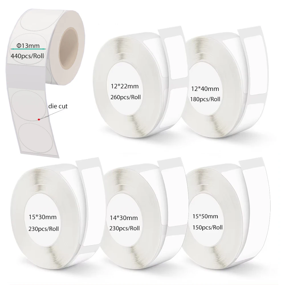 12*40mm 15*30mm 15*50mm Bianco Gap Etichetta di Carta per P12 P15 Phomemo D30 Q30 Stampante Termica Impermeabile autoadesivo rotolo di adesivi