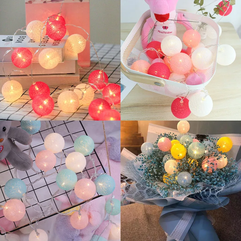 20 LED Cotton Ball Fairy String Lights Christmas Holiday Decoration for Home Bedroom Small Colored String Light Flashing Lights