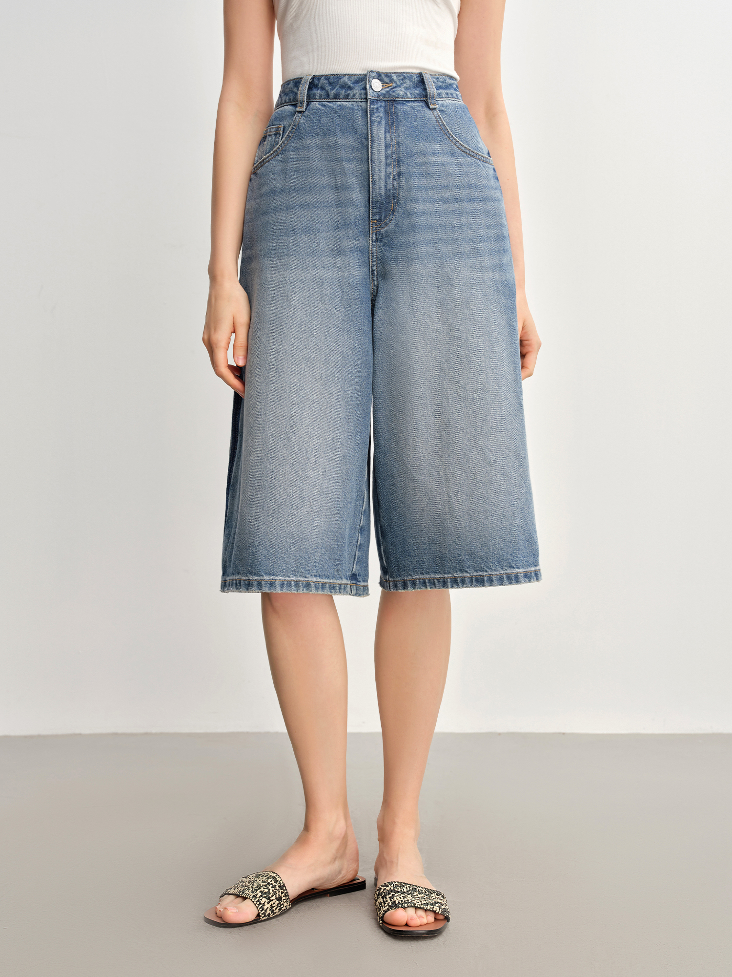 Dushu plus size feminino casual de cintura alta 7/8 comprimento jeans de perna larga - 2025 nova chegada jeans 25ds82853