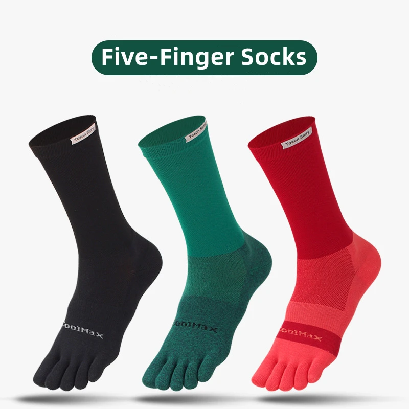 Calcetines cálidos de invierno 2025, calcetines de cinco dedos para hombre, tela de secado rápido, absorbentes para el sudor, resistentes a los olores, calcetines deportivos largos con punta abierta para correr