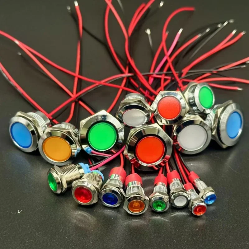 6/8/10/12/16/19/22MM LED Metal Indicator Light Waterproof Signal Light With Wire 3V 5V6V12V 24V 220V Red/Yellow/Blue/Green/White