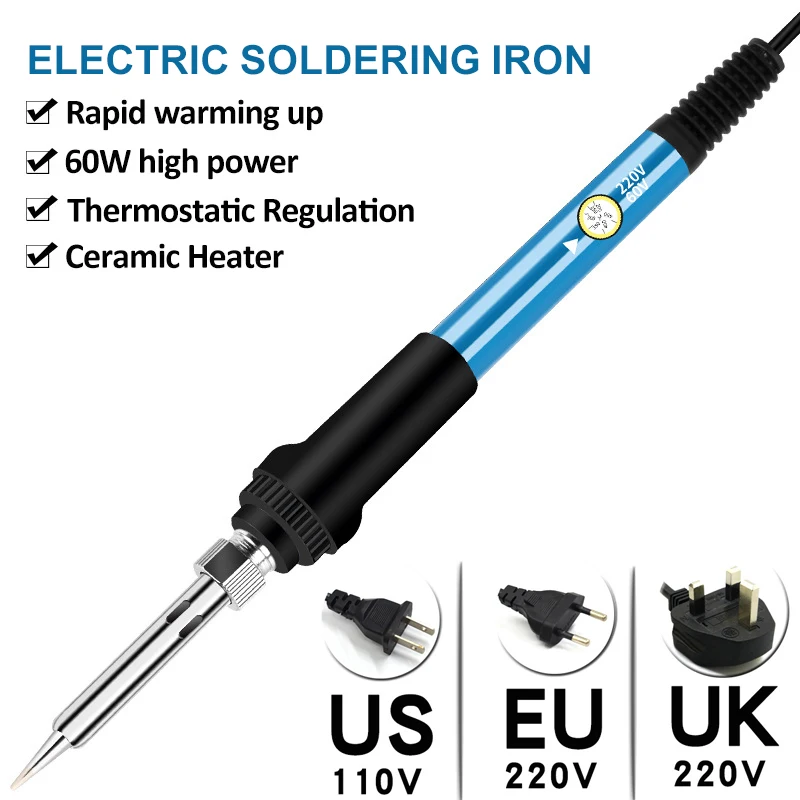Soldador eléctrico con enchufe para UE/EE. UU./Reino Unido, temperatura ajustable, estación de soldadura multifuncional, herramientas de reparación de calor, 60W