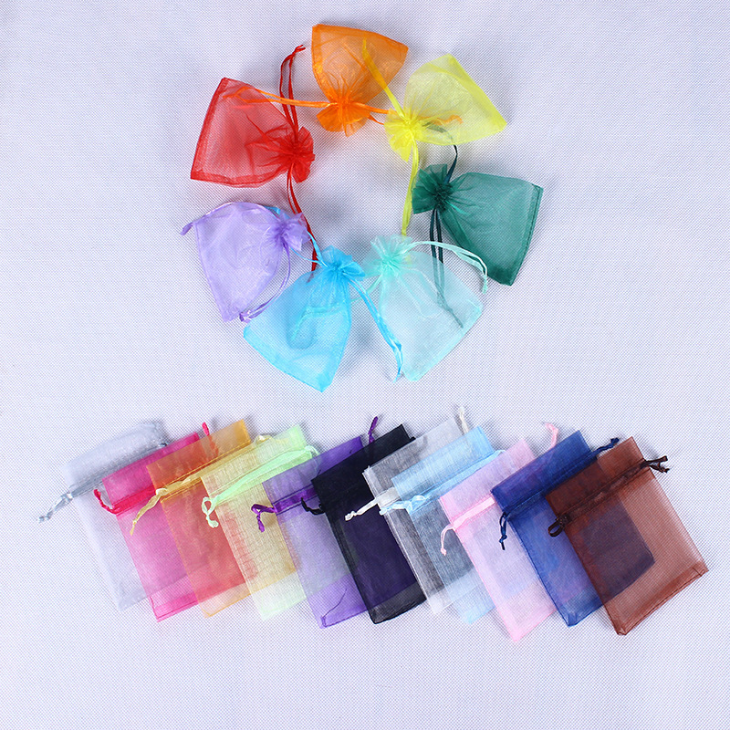 Saco colorido do Drawstring do Organza, Sacos De Embalagem De Jóias, Bolsas De Armazenamento De Presente De Casamento, 10x12cm, 10x18cm, 100Pcs