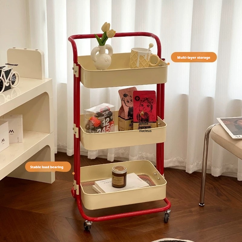 Hot Multi-Layer Contrast Color Trolley Storage Shelf Trolley Organizer Mobile Cosmetics Snack Storage Rack Bathroom Mobile Shelf