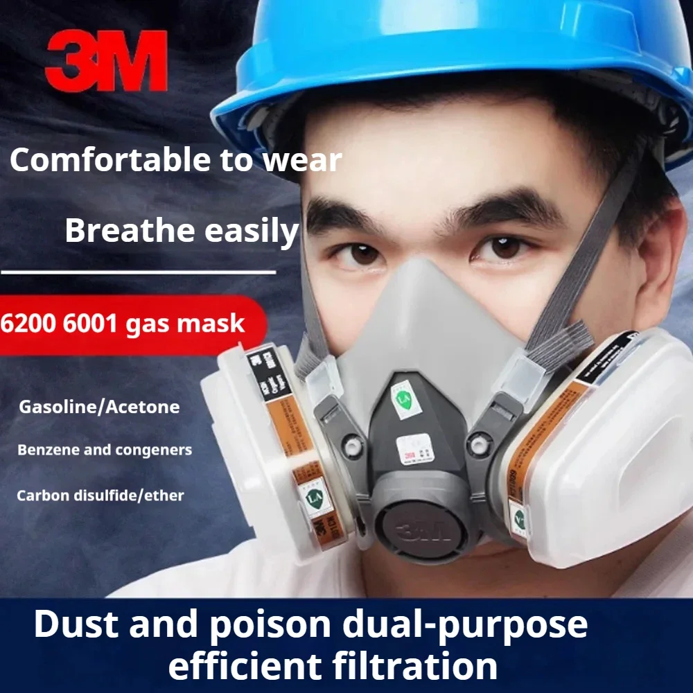 Máscara 3M 6200 o respirador de máscara de Gas de media pieza 9 en 1 6200 con filtro 6001/2091 apto para pintura pulverización a prueba de polvo