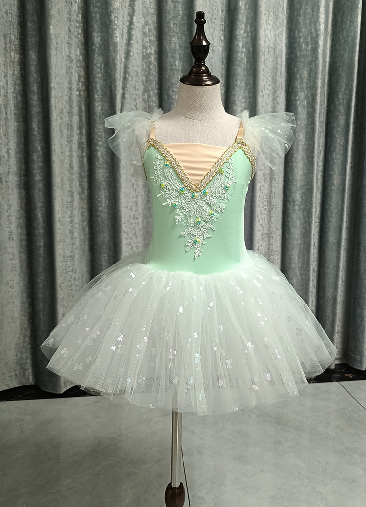2023 nova bailarina fada baile de formatura traje crianças azul lantejoulas flor vestido meninas dança wear ginástica ballet collant tutu vestido