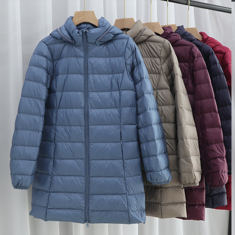 Chapéu destacável com capuz para baixo casaco de inverno feminino luz fina pato branco para baixo jaqueta parkas senhoras longo quente tamanho grande puffer outwears