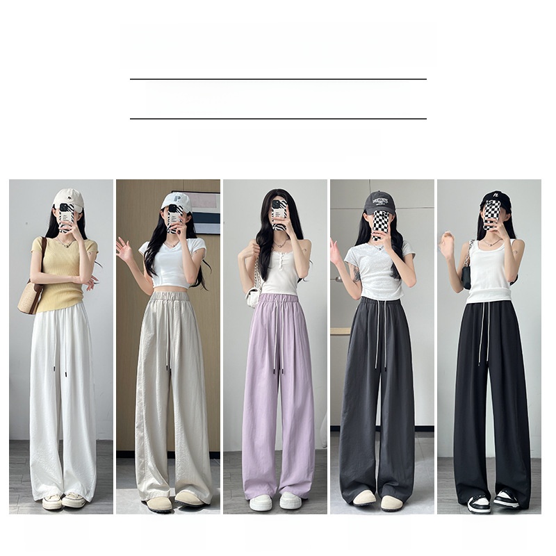 Qui Dry Wide Leg Knife Sport Pants Women's Spring Summer Thin New High Waist Draped Ice Silk Casual Pants Ladies