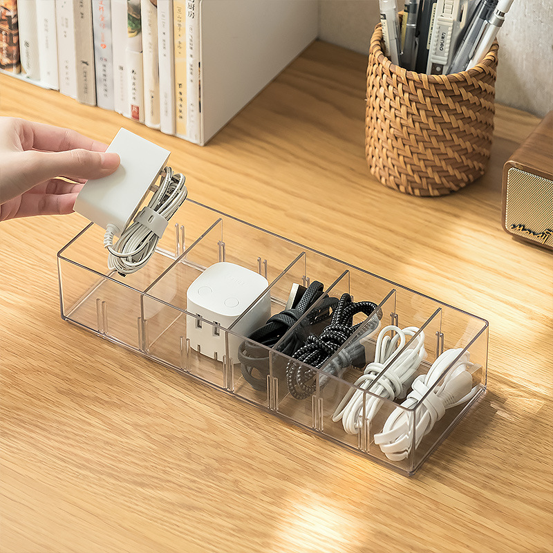 1PC ข้อมูลกล่องเก็บสายเคเบิลสายชาร์จโทรศัพท์มือถือ Charger Desktop Organizer เครื่องมือการจัดการสายเคเบิลพร้อมฝาครอบกล่องกันฝุ่น