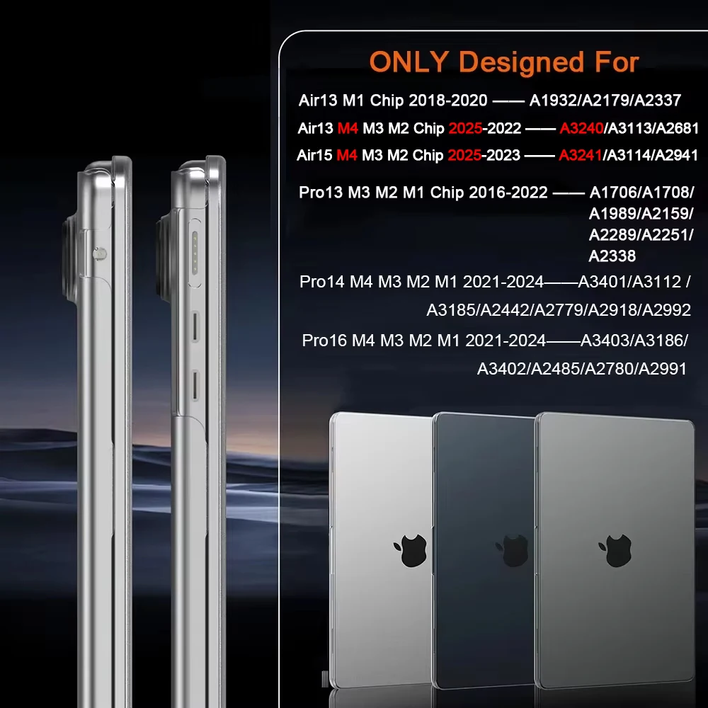Для 2025 M4 MacBook Air 13In Air 15In Чехол M3 M2 2024-2022 A3241 A3240 MacBook Pro 14In Pro 16In M4 Pro/Max 2024 Чехол