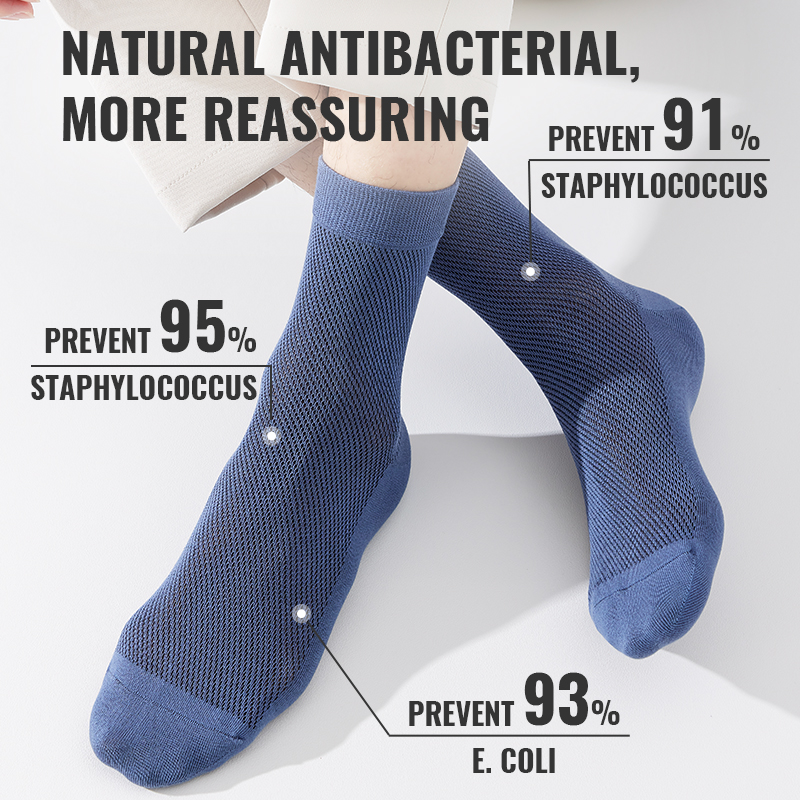 MiiOW 95% Pure Cotton Men Long Sock Set Lycra Band Breathable Mesh Deodorant Antibacterial Business Casual Middle Tube Crew Sock