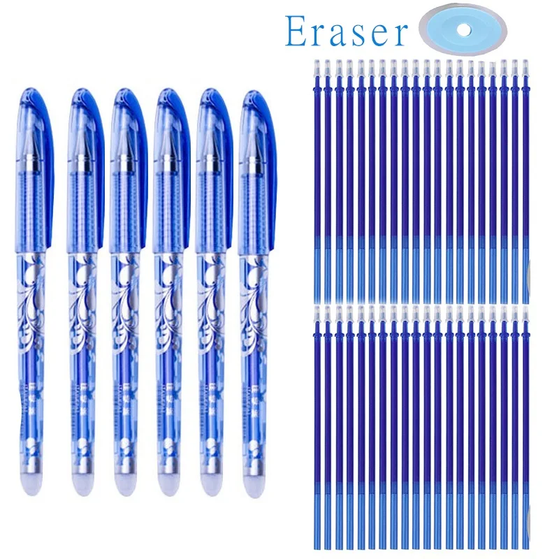 46 Uds. Bolígrafos borrables para escuela primaria, varillas lavables, bolígrafo de lavado azul, paquete de Gel, bolígrafos de punta fina, negro SB50