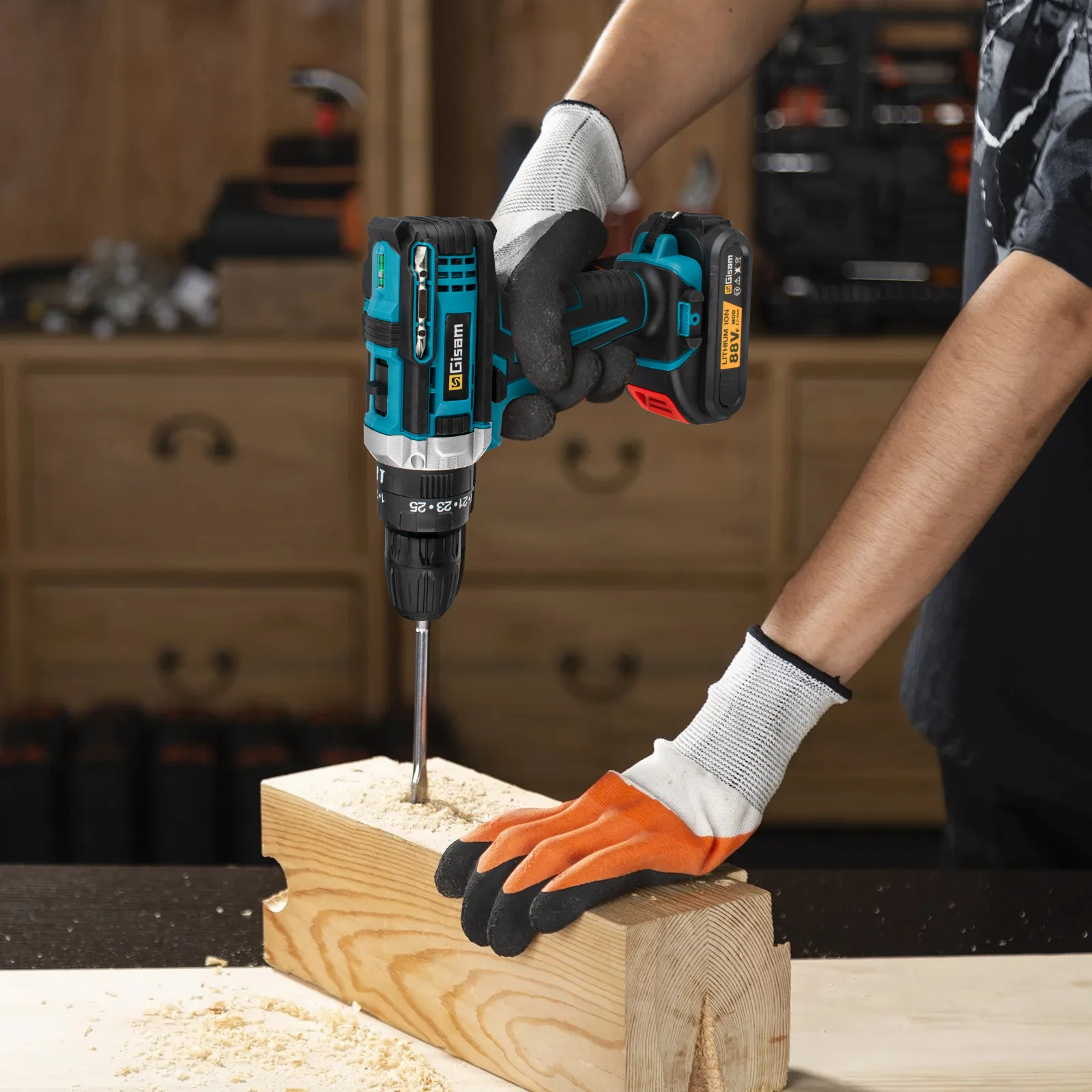 25 + 3 Torque Trapano a percussione Cacciavite elettrico Cordless Trapano a percussione elettrico Driver 2 Velocità di marcia Batteria agli ioni di litio Utensili elettrici
