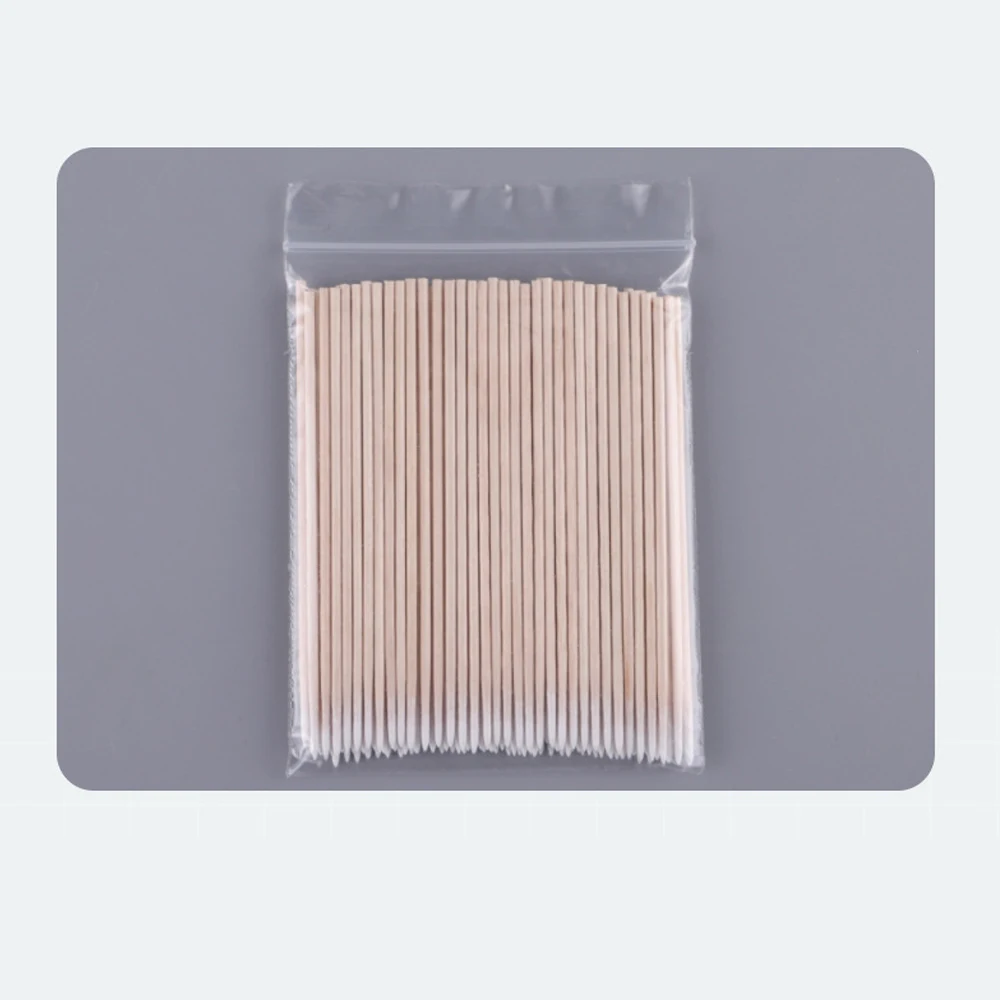 ผ้าฝ้าย Swabs ไม้ 300 ชิ้นทําความสะอาดไม้ Handle Pointed Tip หัวผ้าฝ้ายกึ่งถาวร Eyebrow Eyelash Tattoo ด้ายความงาม