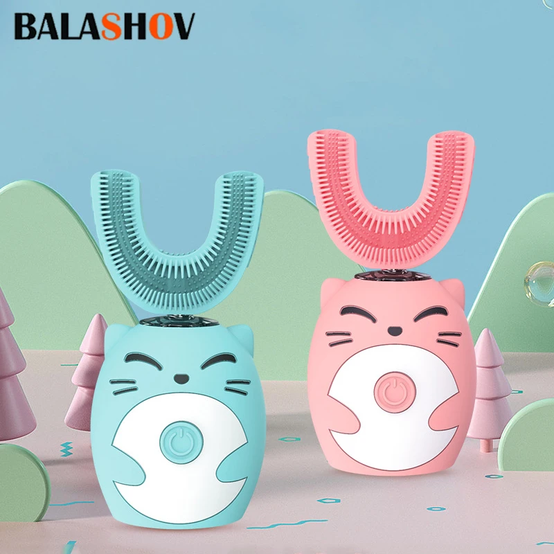 Trẻ Em Hình Chữ U Bàn Chải Đánh Răng Điện Sóng Âm Bàn Chải Đánh Răng 360 Độ Thông Minh Bàn Chải Đánh Răng Làm Trắng Răng Cho Trẻ Em IPX7 Chống Thấm Nước