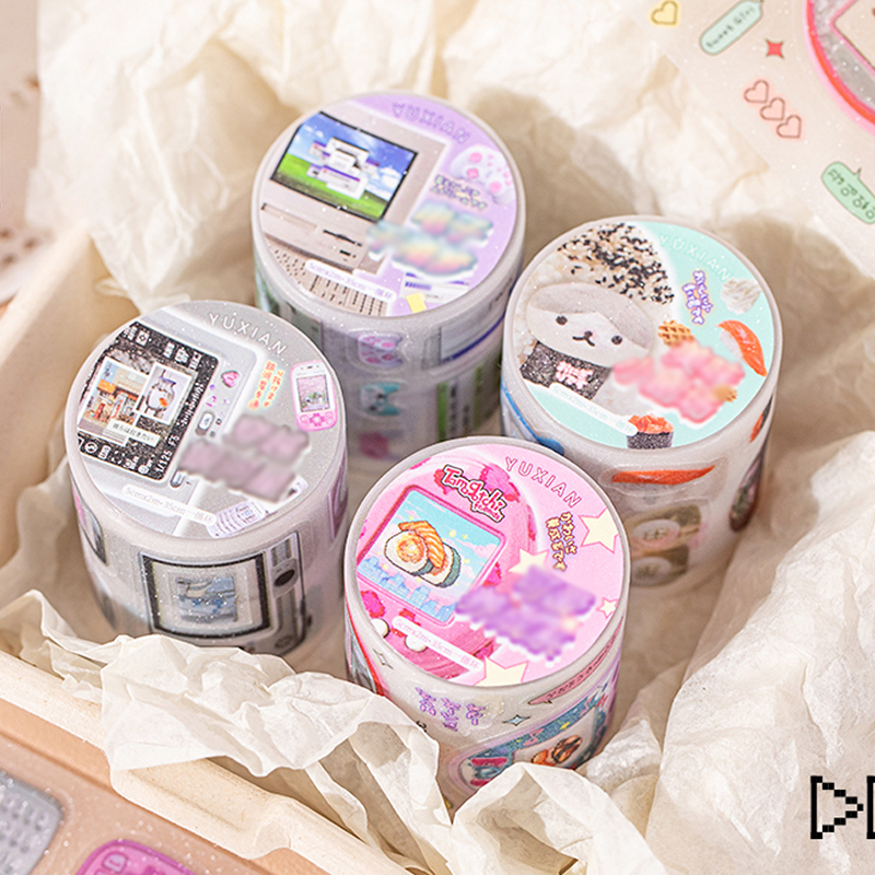 นายกระดาษ 4 สไตล์ 1 ม้วน/กระเป๋าเวลาเดินทาง Glitter ทรายสัตว์เลี้ยง Die Cut เทปสร้างสรรค์ DIY คู่มือสมุดภาพเคสโทรศัพท์การ์ด Hangtag