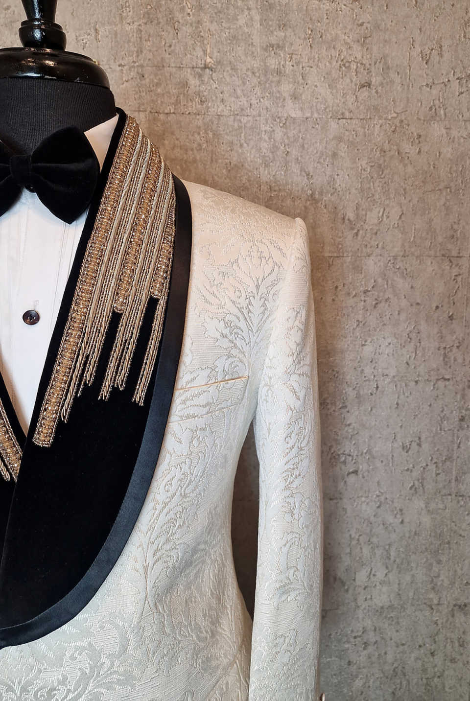 Tuxedos de mariage à la mode avec boucle en perles Jacquard pour hommes, costumes châle à revers, ensemble 1 pièce, veste, beaux blazers de marié personnalisés