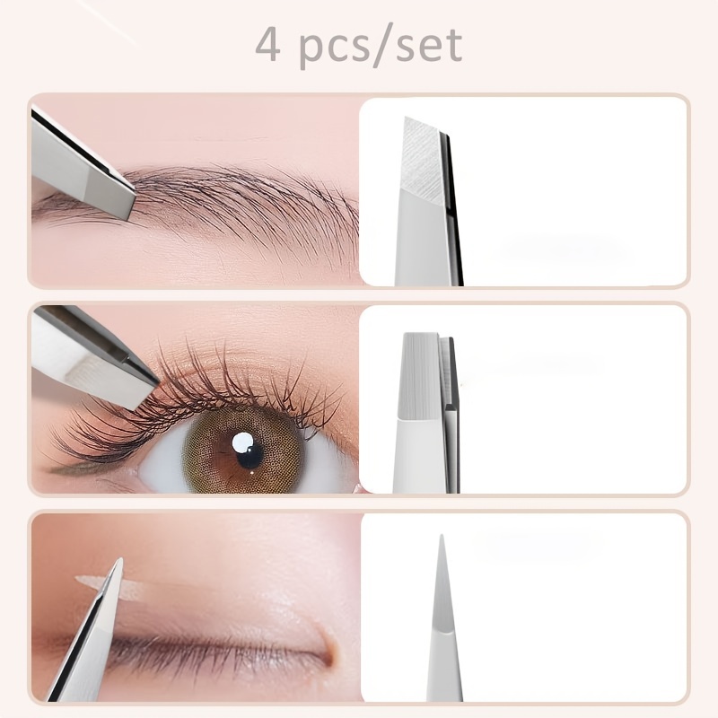 Ensemble de pincettes à sourcils en acier inoxydable, 1/4 pièces, ensemble d'outils de beauté professionnels pour la croissance intérieure des poils du visage