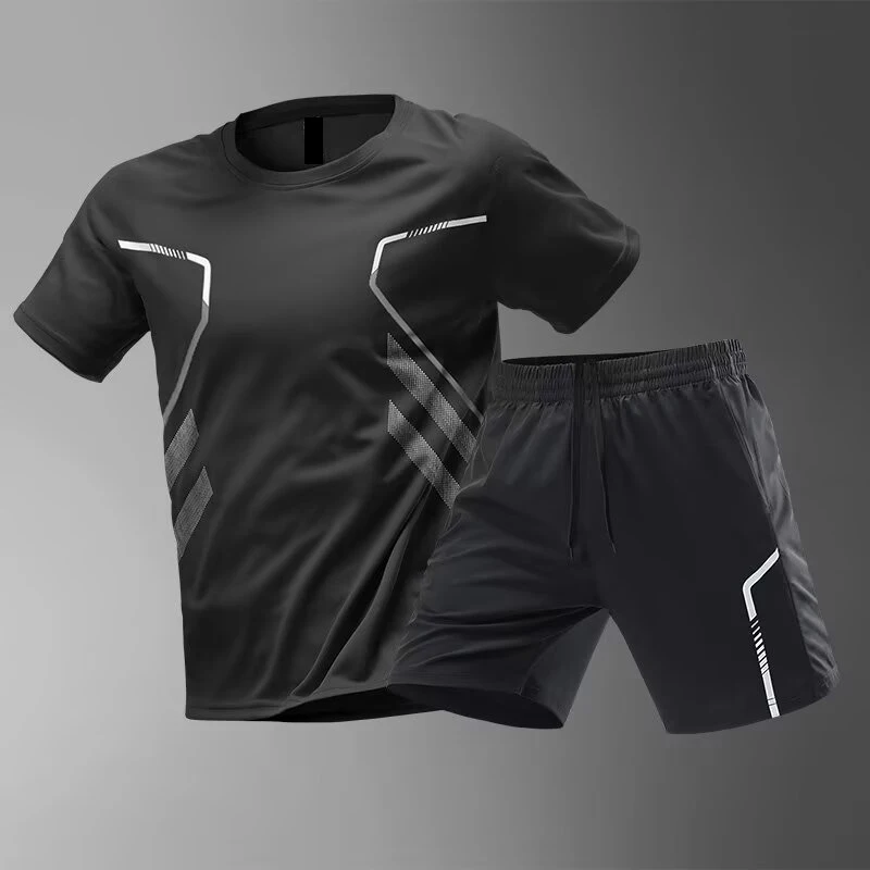 Plus Size Herren Schnelltrocknende Kurzarm-Shorts Anzug Sportbekleidung Herren Freizeitsport Laufen Fitness T-Shirt Shorts Set Herren