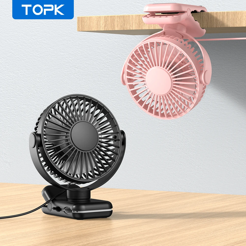 TOPK Mini przenośny wentylator z klipsem, wentylator biurkowy USB, 3 prędkości Quiet Wind 720 °   Obrotowy osobisty wentylator elektryczny, wentylatory stojące do pokoju w domu
